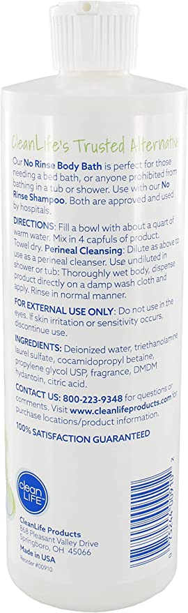 Rinseless Waterless Body Bath Wash 16 Oz  No Water Rinse Needed  Concentrated Formula Makes 16